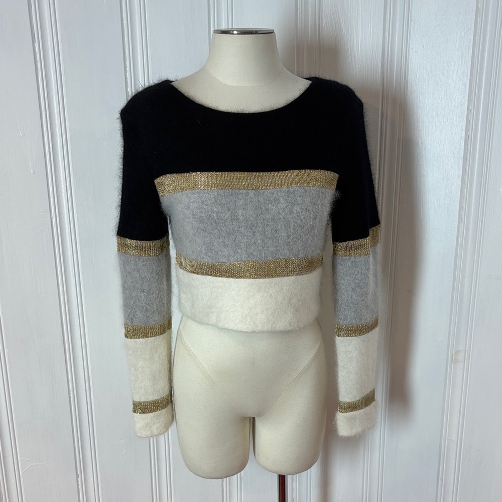 ELIYA The Label Luella Mink Velvet Cropped Sweater | Gold Metallic Knit | M